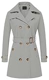 Chrisuno Women's Trench Rain Anoraks Waterproof Coat Women Coats Raincoat Dress Womens Double Breasted Long Windbreak Belted Slim Outerwear With Detachable Hood Light Gray 3XL