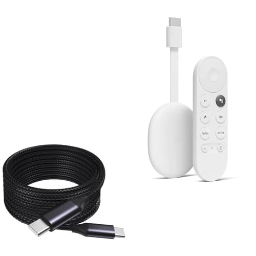 BoxWave Cable Compatible with Google Chromecast with TV - DirectSync PD Cable (10ft) - USB-C to USB-C (100W), Long Type C Braided Nylon Alloy Fast Charge - Jet Black