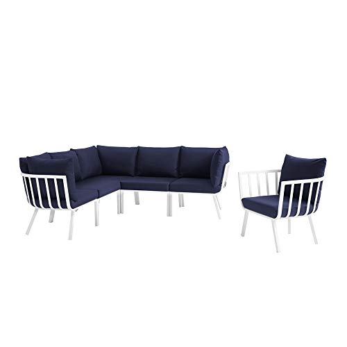 Ergode Riverside Outdoor Patio Aluminum Sectional Set | Coastal Design | UV-Resistant Cushions | Powder-Coated Frame | 6 Piece Set