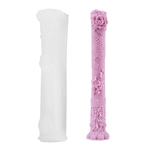 Vintage Long Pillar Candle Mold, Intricate Floral Design Silicone Mold for DIY Candle Making Plaster Polymer Clay Home Decoration