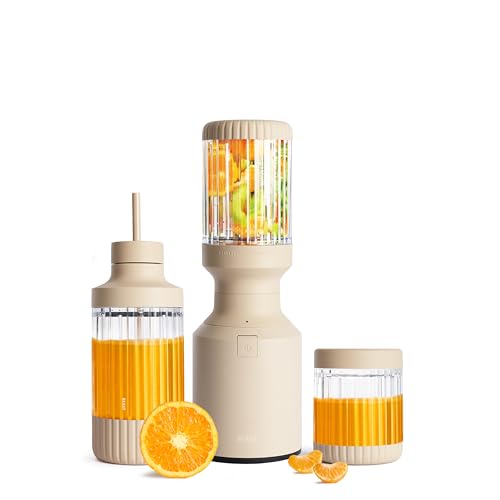 The Beast Mini Blender Plus | Mini Countertop Kitchen Blender | Blend Smoothies and Shakes, Dressings, Sauces, Dips | Extra Vessels, Straw Cap and Straws Included | 600W (Sand)