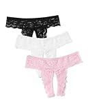 Avidlove Underwear for Women Lace Panties Briefs Low Rise Thongs Stretch Ladies Underpants 3 Packs S