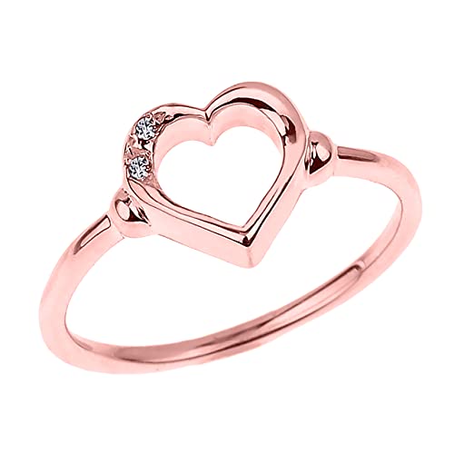 Modern Contemporary Rings 10K Rose Gold Diamond Accented Open Heart Ring with Pavé Set Gems (J-K Color, I1-I2 Clarity) - Size 3