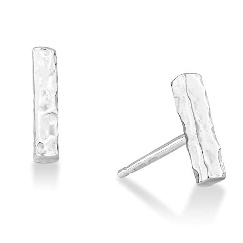 Miabella 925 Sterling Silver or 18K Gold Plated Hammered Minimalist Flat Bar Dainty Stud Earrings for Women Made in Italy (sterling silver)