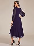 Ever-Pretty Women's Chiffon V Neck Long Sleeves Pleated A-Line Midi Length Wedding Guest Dress Dark Purple US14