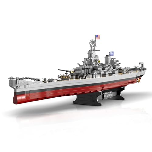 Brihappen Missouri Battleship Building Kits for Adult Boys (2228 Pieces) - Large Military World-Class Missouri Battleship Model for Home Office Collection, Birthday Gifts for Building Blocks Lover