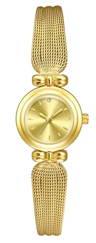 BESTKANG Fashion Simple Women's Quartz Watch Stainless Steel Mesh Strap Elegant Ladies Wrist Watch (Full Gold)