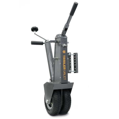 Trailer Valet Drill-Powered 5,000 lbs Trailer Dolly Mover with Built-in Jack, Solid Rubber Tires, 8 inch Bracket Mount, Manual Crank, Powder-Coated Finish, Mounting Hardware Included – TV5X
