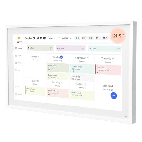 DASFIWO 21.5 Inch Digital Calendar Planner & Smart Chore Chart, Full HD Interactive Touchscreen Display for Family Schedules - Include Desk Stand and Wall Mountable