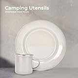 Libken Enamelware Camping Plates - Dinnerware for Travel, Camp, Hiking, Picnic - Enamel Plates Camping Dish Set - Camping Dinnerware Set - Metal Dishware Set -Dishwasher Safe - 4 Plates, 4 Mugs