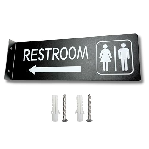 Restroom Signs for Business – 4x12" Double-Sided Bathroom Signs with Arrow for Man & Women Unisex, Thick Aluminum, UV Printed, Easy Install, Indoor/Outdoor (Matte Black)