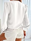 Women's Business Casual Tops Summer Long Sleeve Silk Button Down Shirts V Neck Chiffon Blouses A-White