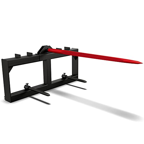 YITAMOTOR 49" Hay Spear Attachment, 3000lbs Capacity Quick Attach for Bobcat Tractors & Skid Steer Loader with 1pc 49" Red Hay Spear & 2pcs 17" Black Stabilizer Spears Spike Fork Tine