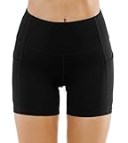 THE GYM PEOPLE High Waist Yoga Shorts for Women Tummy Control Fitness Athletic Workout Running Shorts with Deep Pockets (Medium, Black)