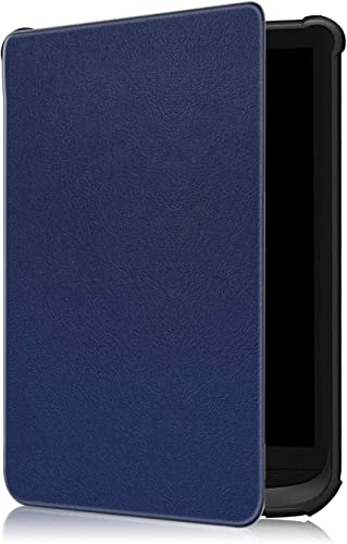 INSOLKIDON Compatible with Pocketbook Touch Lux 4 / Touch Lux 5 / Basic Lux 2 / Touch HD 3 Tablet Case Leather Back Cover Protective Case Ultra Slim Shell Stand Cover Auto Wake/Sleep (Navy Blue)