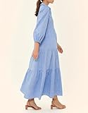 Women's Summer Maxi Dress Casual Button Up Cotton Linen Dress Smocked Flowy Tiered Long Beach Sun Dresses