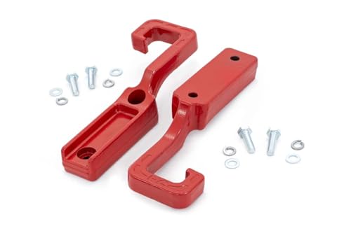 Rough Country Forged Red Tow Hooks for Jeep Grand Cherokee (2015-2022) - Heavy-Duty Front Recovery Points, Bolt-On Installation, Powder-Coated Steel (Pair)