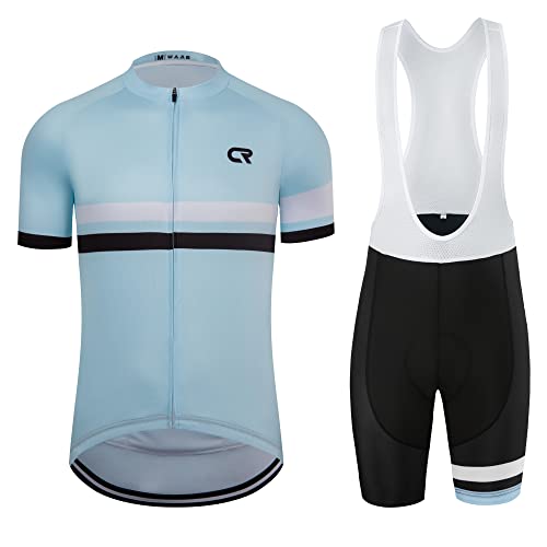 Coconut Ropamo CR Men's Cycling Jersey Set Road Bike Jersey Zipper Pocket Short Sleeves Cycling Kits Bib Shorts 3D Padded (Light Blue, XL)