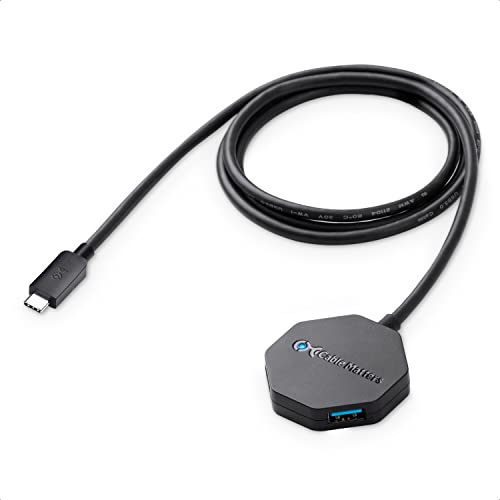 Cable Matters Ultra Mini 4 Port USB C Hub with Long 4 ft Extension Cable Tail (USB C to USB Hub, USB C Hub Long Cord, USB Type C Hub) in Black - Thunderbolt 4 / USB4 / Thunderbolt 3 Port Compatible