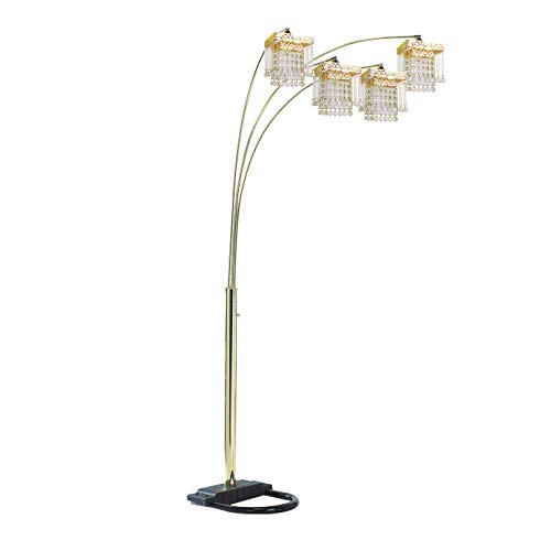 SH Lighting 84" Arc Tree Floor Lamp - Featrue 4 Square Hanging Gold/Faux Crystal Ornaments Shades with U Shape Base - Great for Living Rooms, Bedrooms, or Arching Over Couches (Gold)