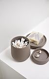 Zone Denmark Nova One Ceramic Storage Box with Lid for Bathroom Utensils Such as Cotton Pads & Cotton Buds Diameter 3.3", Height 3.39", Capacity 290 ml,Taupe