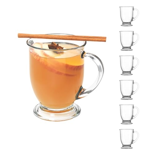 Anchor Hocking Café Glass Coffee Mugs, 16 oz, Set of 6