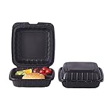 8X8" 3-Compartment 50-Pack Plastic Clamshell Takeout Food Trays Heavy Duty Togo Disposable Box For Pasta Salad Sandwich Carryout Meal Prep Packaging Catering Hinged Containers With Secure Snap Lid