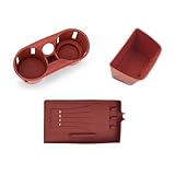 XBAOPEG Fits for Porsche Cayenne Accessories 2024 2025, 3pcs/Set Center Console Organizer Tray, Interior Storage Box Cup Holder Insert, Silicon Dirtyproof Protection Pad (3pcs red for 2024)