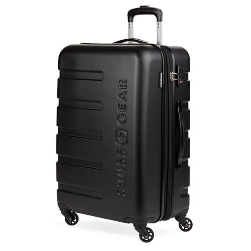 SwissGear 7366 Hardside Expandable Luggage with Spinner Wheels, Black, Checked-Medium 23-Inch