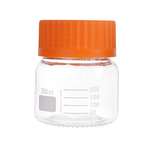 Moonetto 6 Pack 250 mL Wide Mouth Graduated Round Reagent Media/Storage Lab Glass Bottle With GL80 Orange Screw Cap