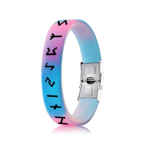 Viking Runes Adjustable Silicone Bracelet for Men Women Blue & Pink/Neon White Rubber Wristbands Water-Proof Viking Mythology Bracelets,7.48"