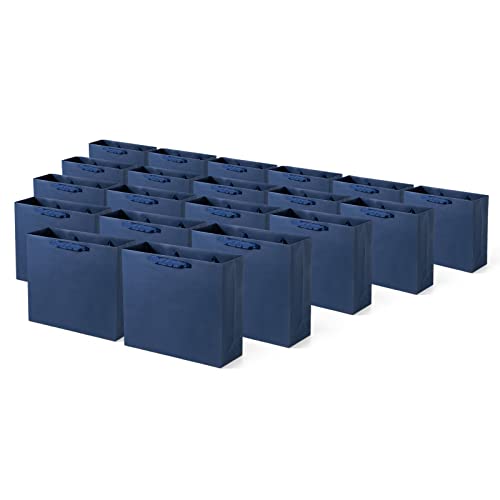 Sdootjewelry Blue Gift Bags - Navy Blue Kraft Paper Bags 12.5x4.5x11" with Handles (20 Pack) for Parties, Shopping, or Business
