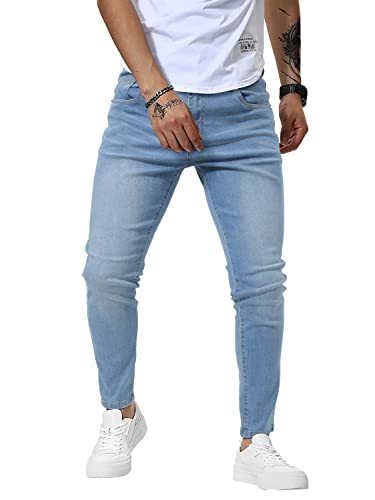 Mens Jeans Blue Distressed Skinny Jeans for Men Slim Fit Stretchy Jeans Buckle Mens Denim Jeans Big and Tall Jean Pants