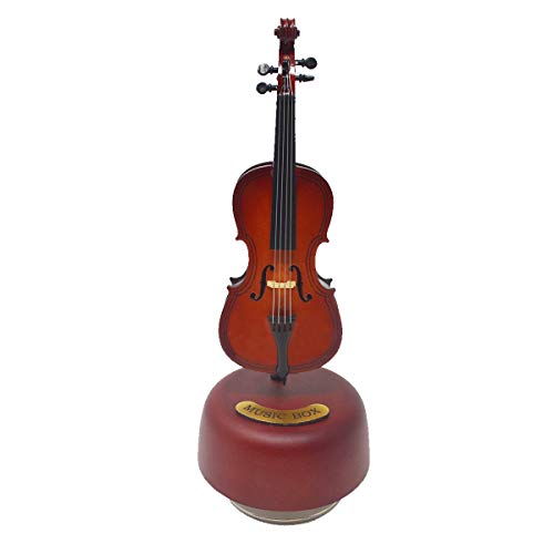 KingPoint Rotating Cello Music Box Wood Musical Instrument Model Creative Artware Home Decorations