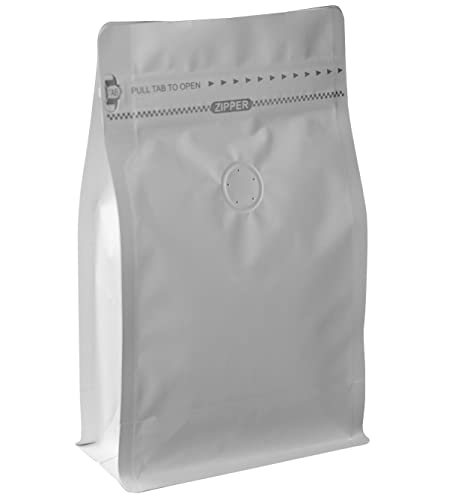 100 Count 12 Ounces White Kraft Paper Coffee Bags - High Barrier Aluminium Foil Liner - Flat Bottom Coffee Pouches with Degassing Valve, Food Storage Bags with Rsealable Zipper & Easy Open Tape (100pcs, 12oz/0.75lb)