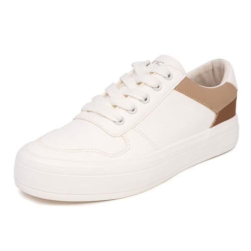 Nautica Women Fashion Sneaker Lace-Up Tennis Casual Shoes for Ladies-Grelle-White Taupe-Size 8.5