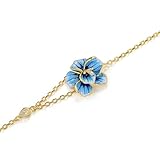 Santuzza 925 Sterling Silver Orchid Bracelet White Cubic Zirconia Enamel Blue Flower Bracelet for Women