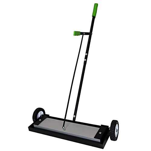 Grip 24" Magnetic Sweeper With Wheels With Lever Release - 30 lb Capacity - Easy Cleanup of Workshop, Garage, Construction