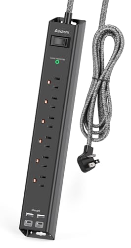 Short Extension Cord 2ft - Addtam Surge Protector Power Strip with 6 AC Outlets 4 USB (2 USB-C Ports), Flat Plug, 900J, Wall Mount, Outlet Extender for Home Office Dorm Room Essentials