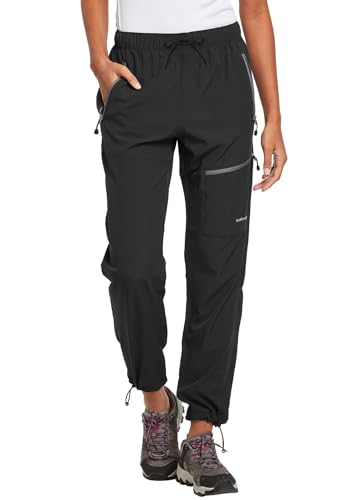 baleaf Women's Hiking Pants Quick Dry Water Resistant Lightweight Joggers Pant for All Seasons Elastic Waist Black Size M