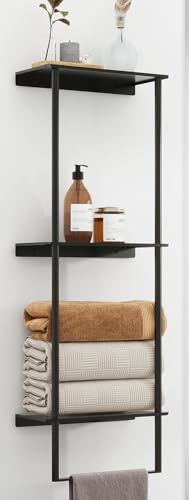 Towel Storage for Bathroom, 3 Tier Towel Rack with Shelf and Towel Bar, Wall Mounted Towel Racks for Bathroom Towel Storage and Organizer - Matte Black