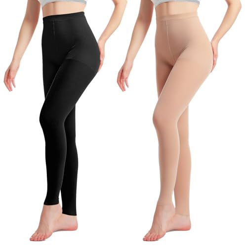 2 Pairs Medical Compression Pantyhose for Men & Women, 20-30mmhg Gradient Support Tights pants, Open Toe High Waist Tights, Graduated Tights for Varicose Veins, Edema, Deep, Thrombosis , During(2XL)