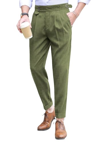 Floerns Men's Classic Fit Flat Front Dress Pants Office Business Trousers Olive Green M