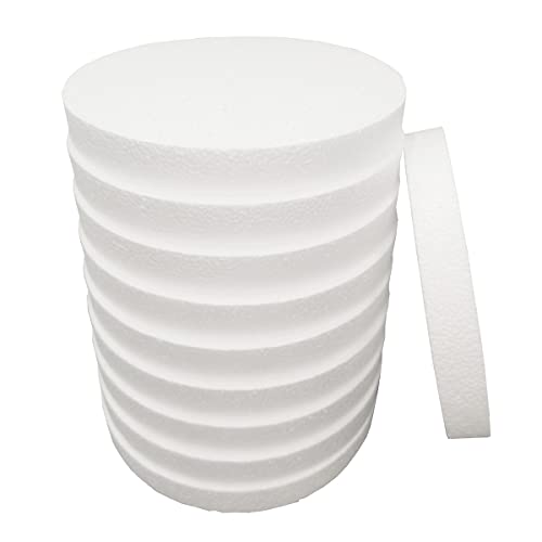 FFchuanhe 8 Inch 10-Pack Foam Circles for Crafts (1" Thick), Polystyrene Round Foam Disc for DIY Projects, Cakes and Decorations, Sculpture, Modeling, Arts and Crafts Supplies.(White)