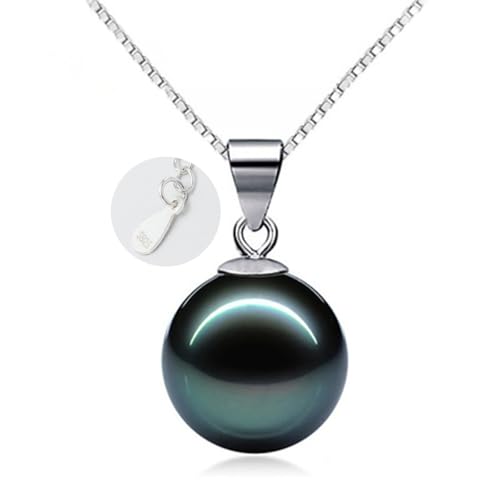 QAPAWE Single Pearl Necklace for Women silver | Black Pearl Necklace Pendant | Dainty Pearl Drop Necklaces Jewelry | Simple Pearl Pendant Necklace Birthday Gift (FN181-Black, 10MM)