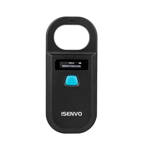 ISENVO Pet Microchip Scanner Rechargeable RFID EMID Micro Chip Reader Scanner 134.2kHz 125kHz 15 Digits Pet Chip ID Scanner for Animal/Pets/Pigs/Dogs/Cats (190A)