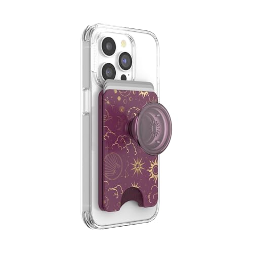 PopSockets Phone Wallet with Expanding Grip, Phone Card Holder, Wireless Charging Compatible, Wallet Compatible with MagSafe - Celestial Mauve