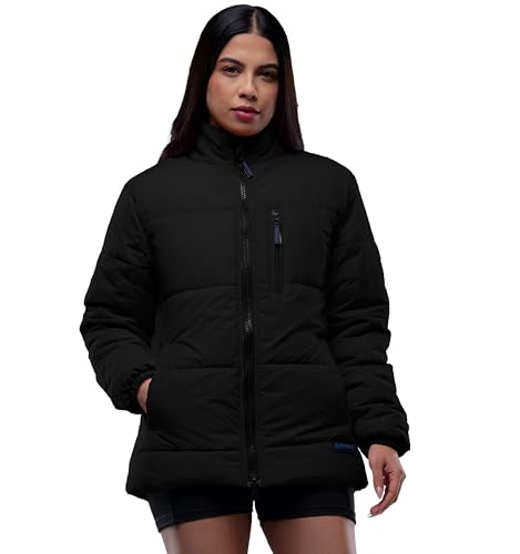 URBAN BUCK Puffer Jacket Womens Midweight Winter Recycled Down Windproof and Water Repellent Ashley Black Women Hiking Coat (XXL)