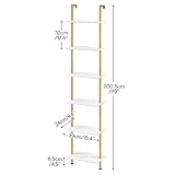 HOOBRO DIY Ladder Shelf, 6-Tier Wooden Wall Mounted Bookshelf, Narrow Gold Bookcase, Display Shelf, Storage Rack, Plant Stand, for Living Room, Bedroom, Study, Balcony, Marble and Gold DM651CJ01