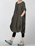 Minibee Women's Ruffle Oversize Casual Midi Dresses with Pockets Army Green L